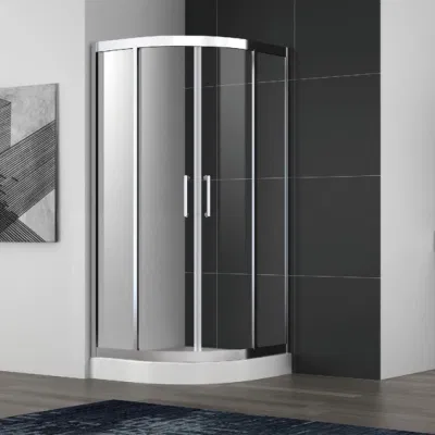 Porta de chuveiro de aço inoxidável deslizante, gabinete de chuveiro com moldura e alças duplas, cubículo de banheiro com bandeja