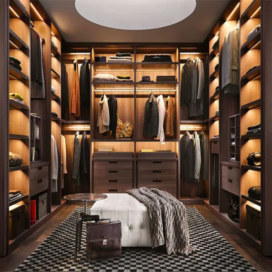 Armário de madeira para quarto feito sob medida, armário de armazenamento embutido, design de móveis, roupas modernas, guarda-roupa