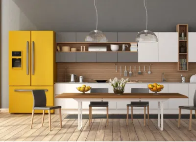 A cor de madeira da mobília da cozinha do projeto livre lamina armários de cozinha contemporâneos